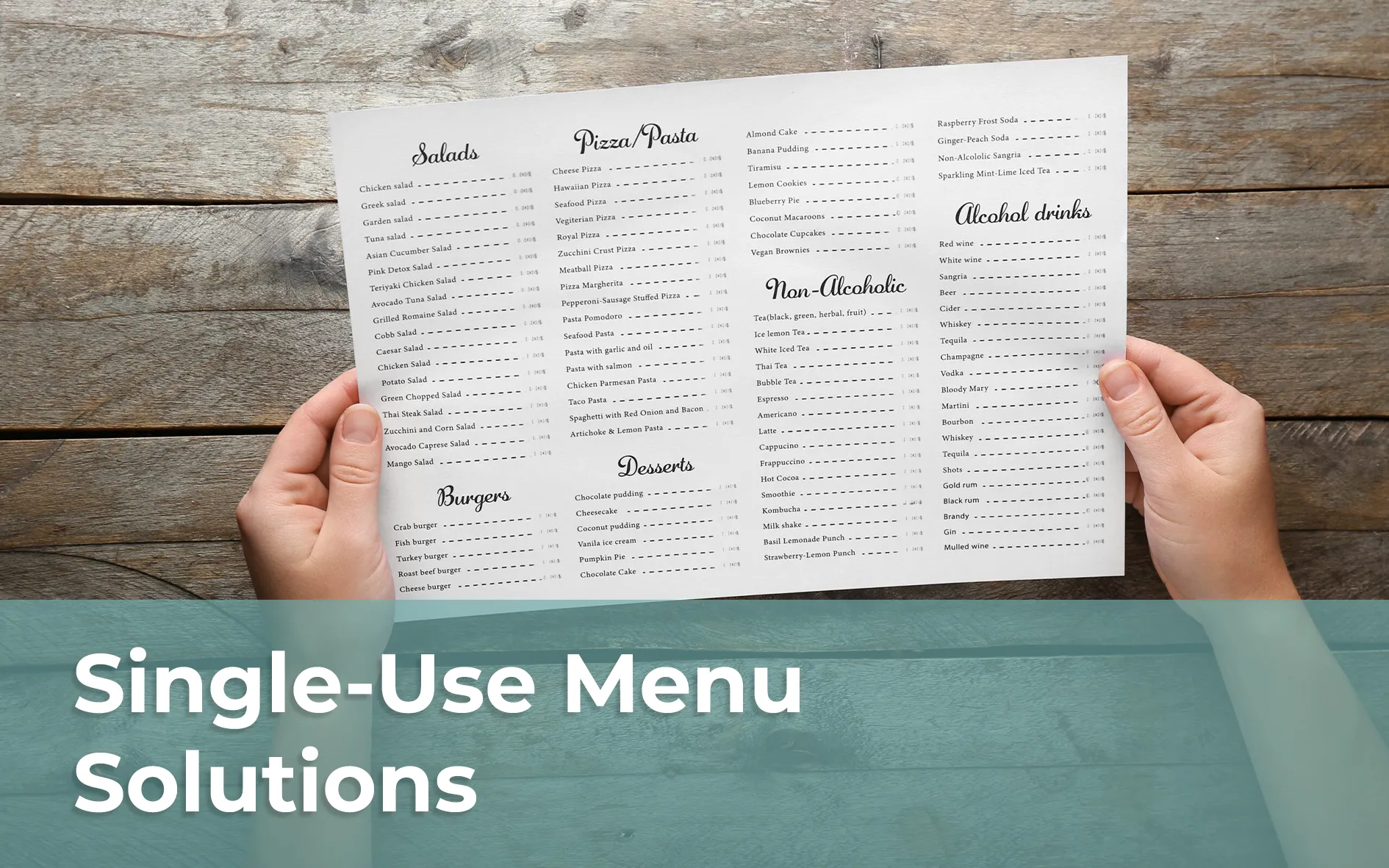 Single use menus