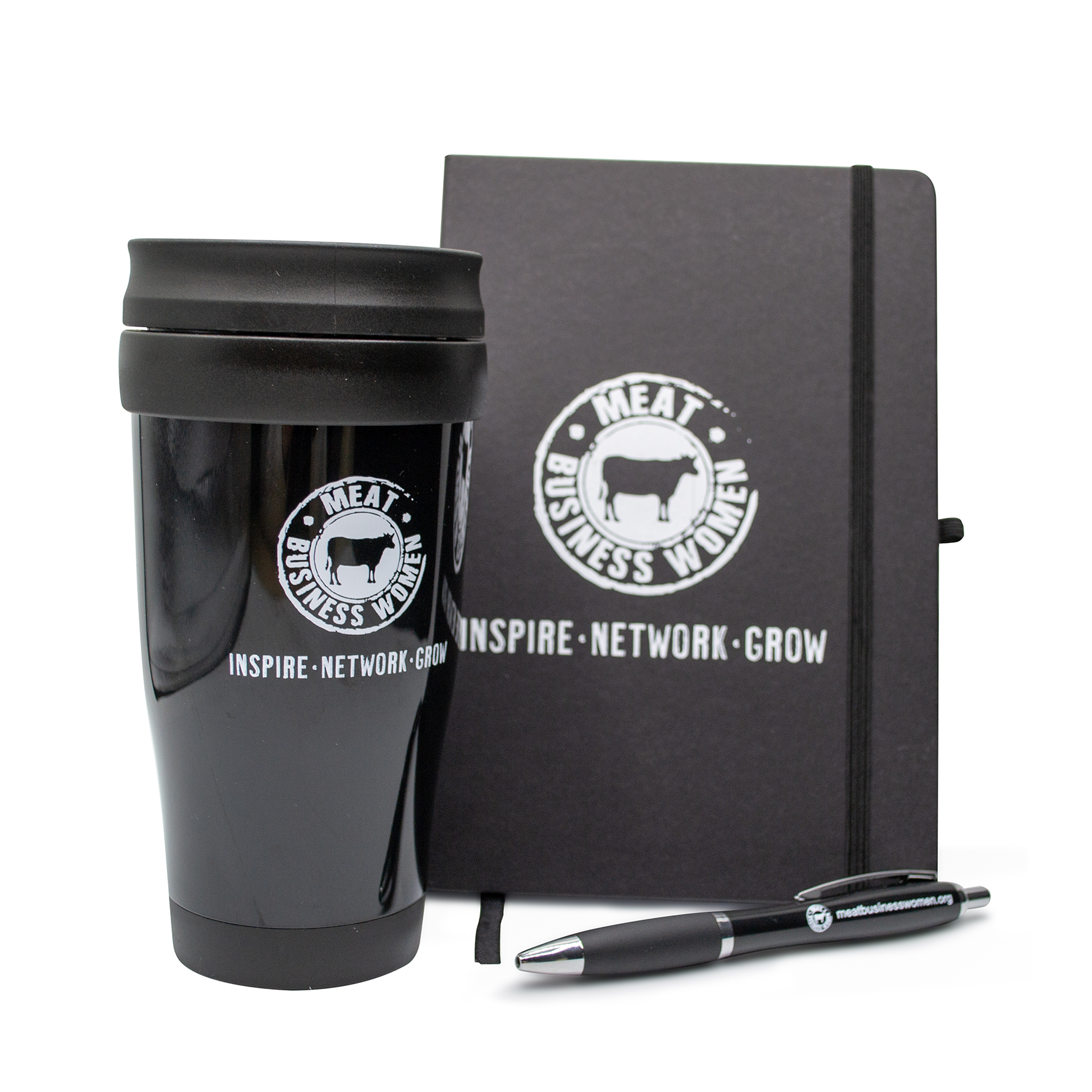 Cup, notebook and pen